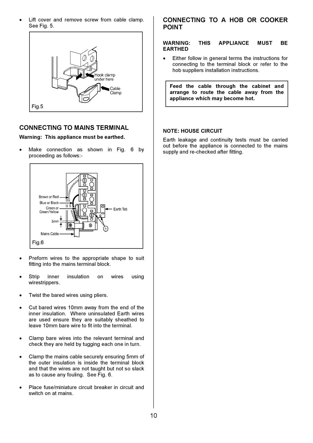 Electrolux EOD6365 manual Connecting to Mains Terminal, Connecting to a HOB or Cooker Point 