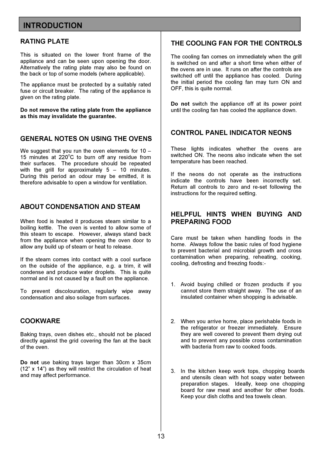 Electrolux EOD6365 manual Rating Plate, General Notes on Using the Ovens, About Condensation and Steam, Cookware 