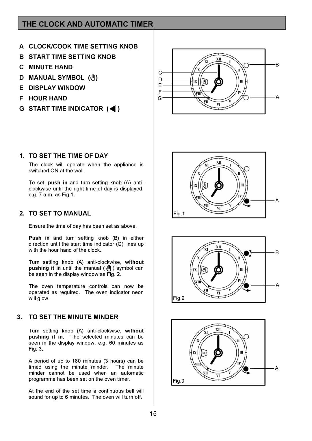 Electrolux EOD6365 manual Clock and Automatic Timer, To SET to Manual, To SET the Minute Minder 