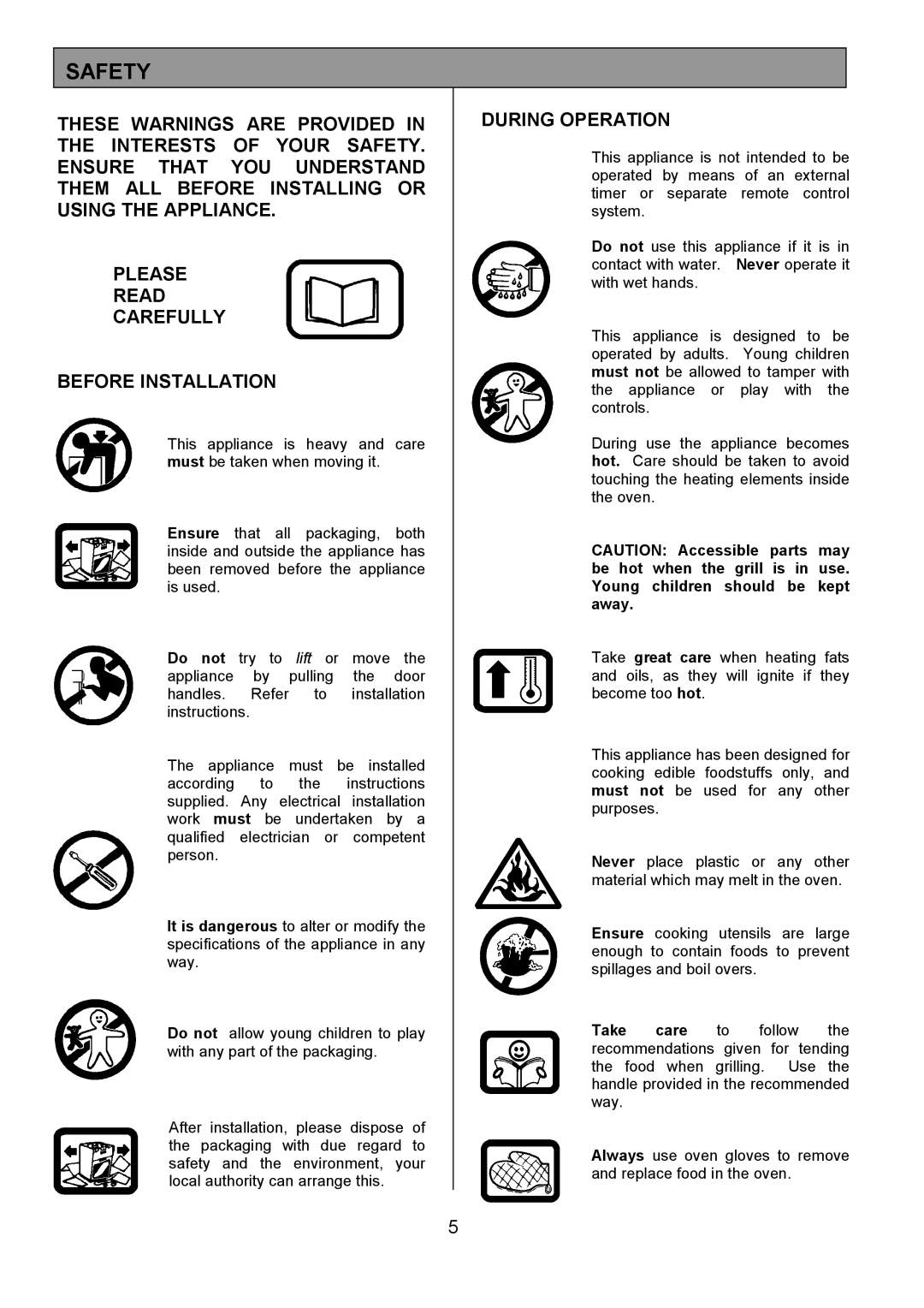 Electrolux EOD6365 manual Safety, During Operation 