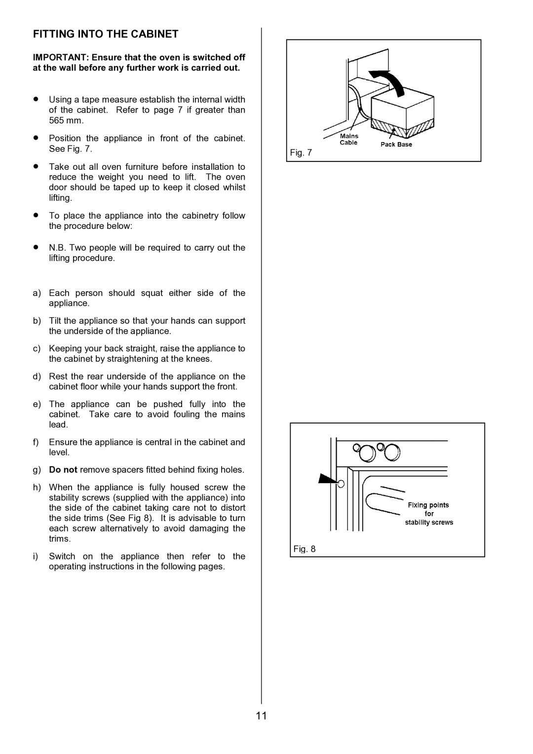 Electrolux EOD6390 manual Fitting Into the Cabinet 