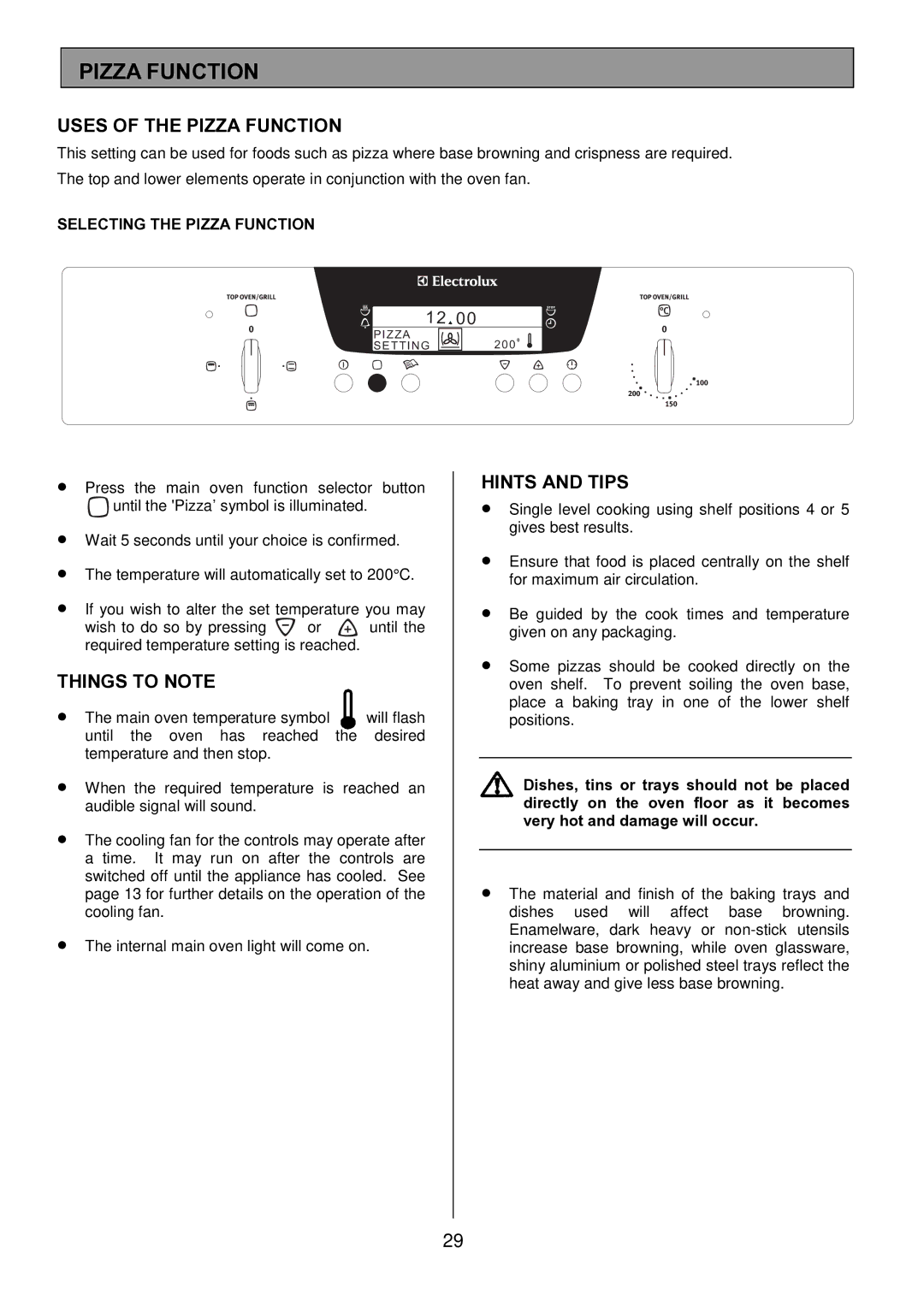 Electrolux EOD6390 manual Uses of the Pizza Function 