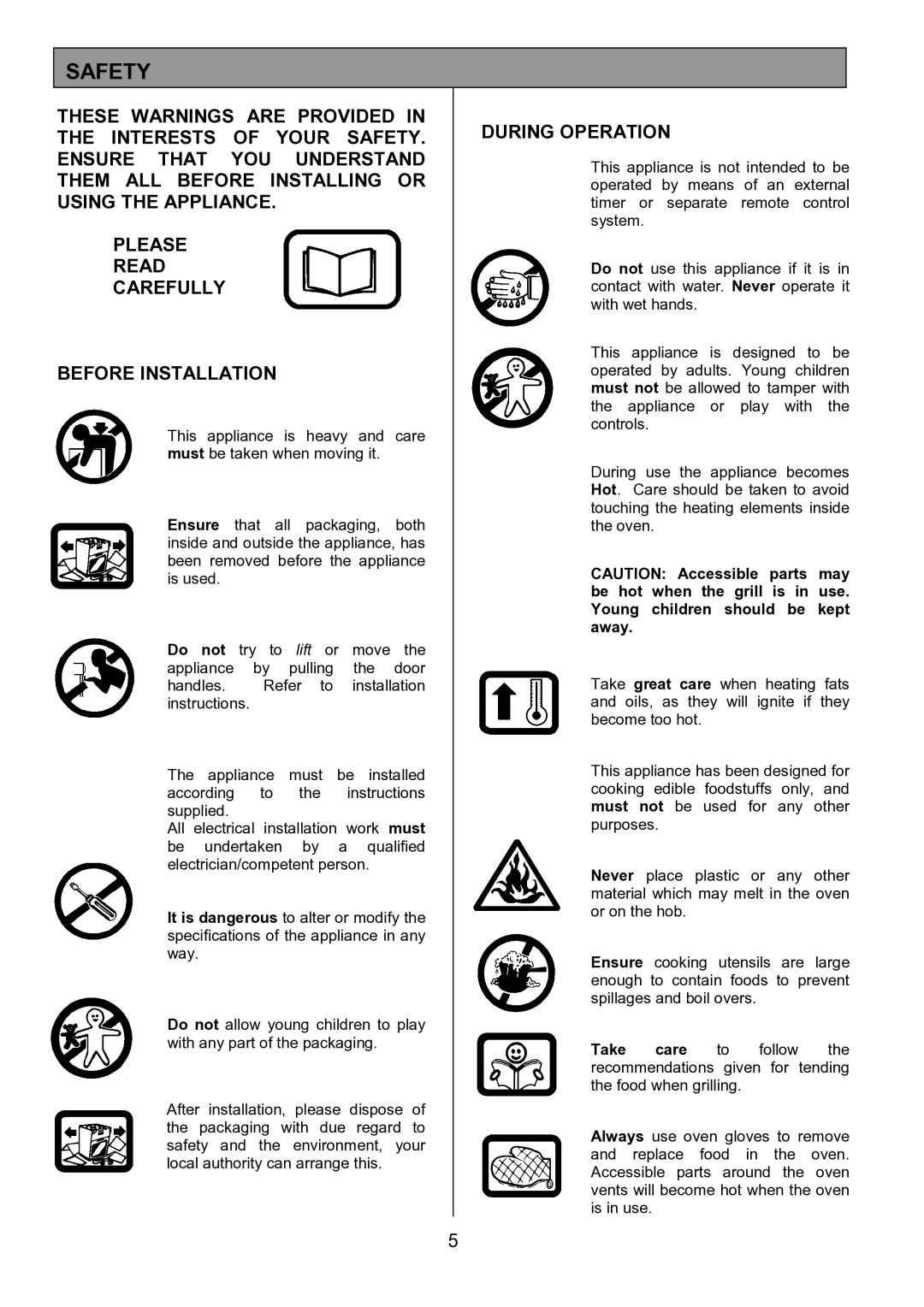 Electrolux EOD6390 manual Safety, During Operation 