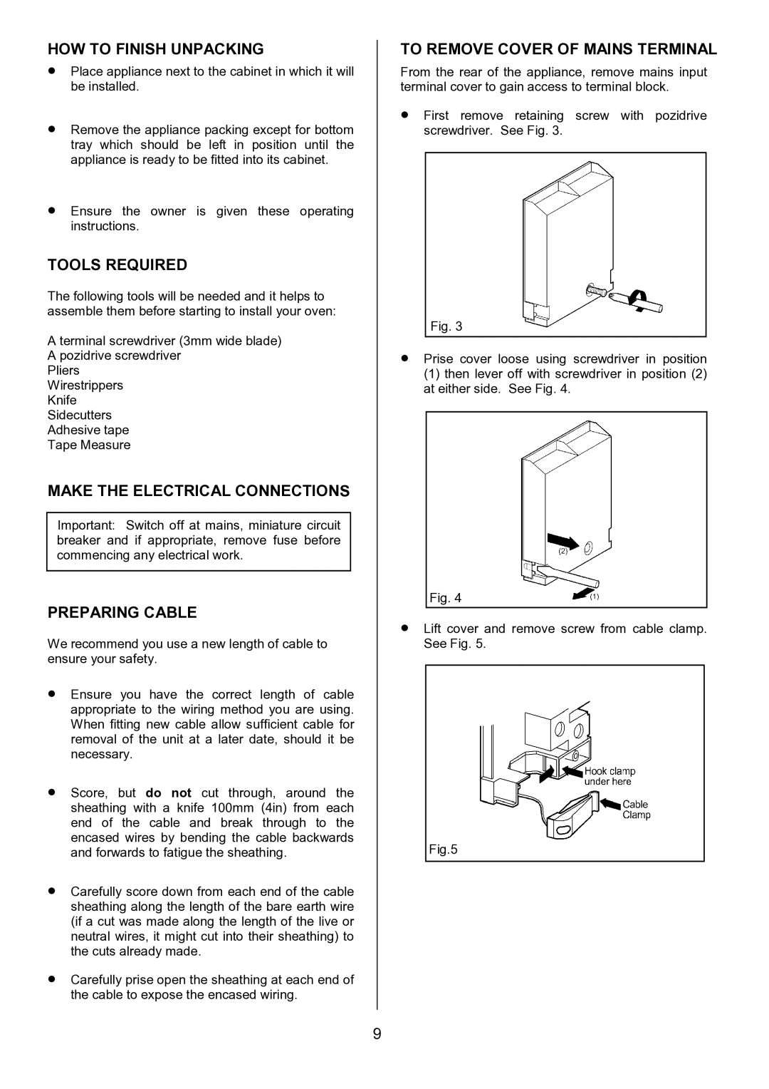 Electrolux EOD6390 manual HOW to Finish Unpacking, Tools Required, Make the Electrical Connections, Preparing Cable 