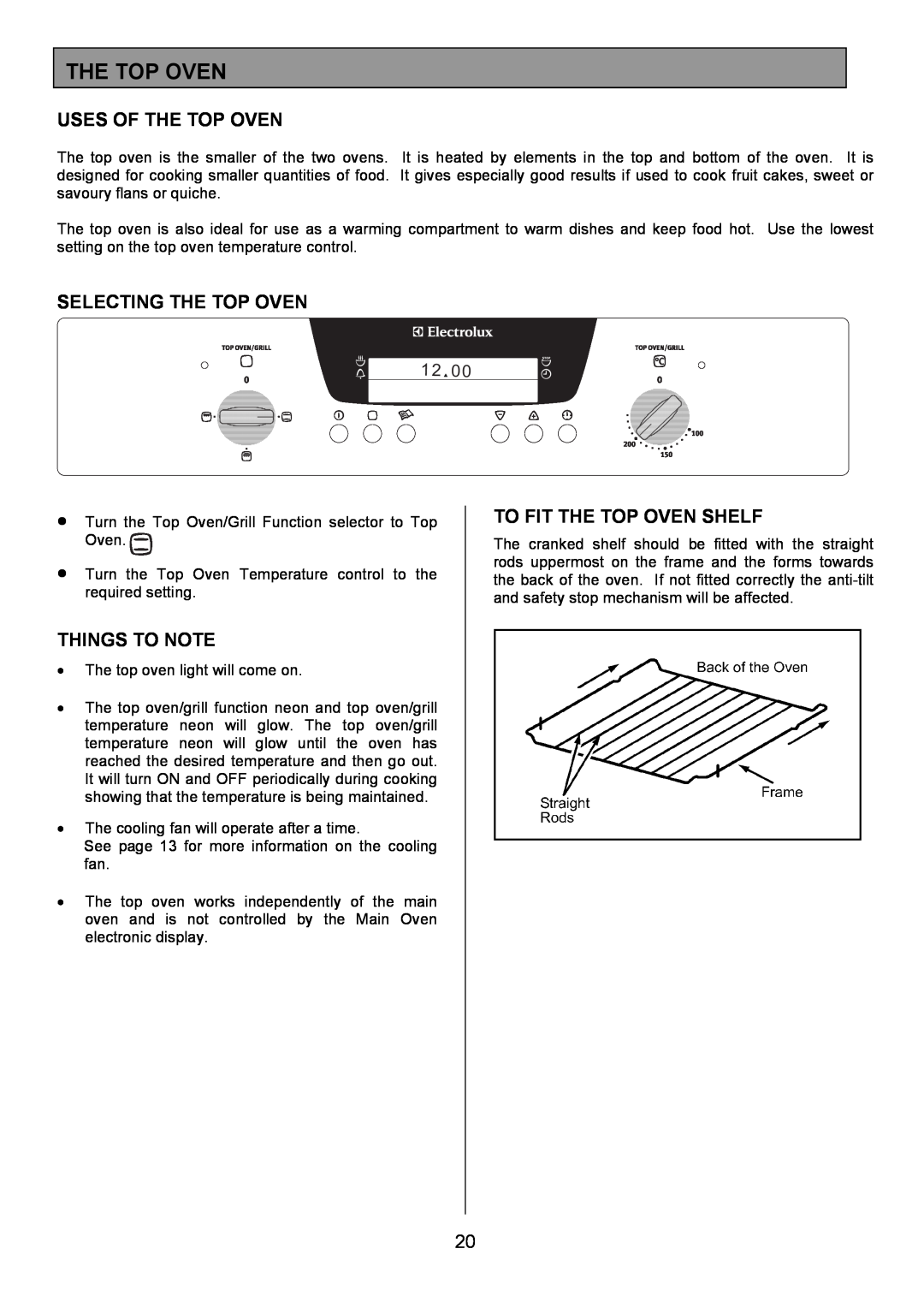 Electrolux EOD6390 manual Uses Of The Top Oven, Selecting The Top Oven, To Fit The Top Oven Shelf, Things To Note 