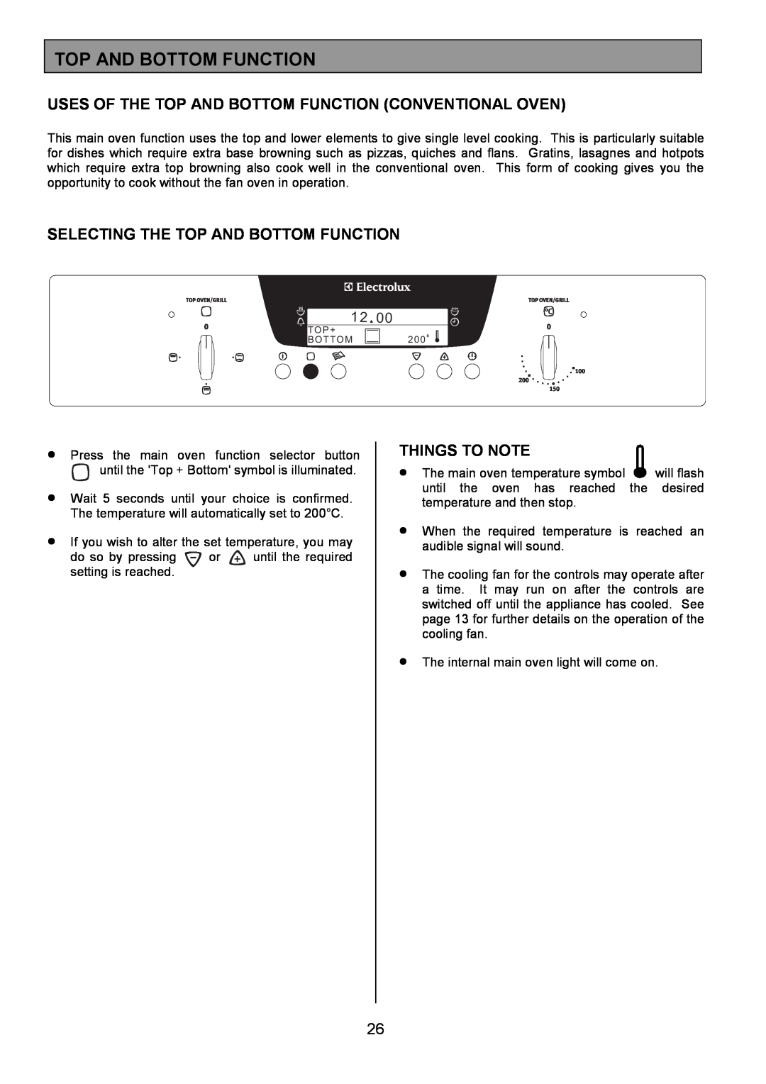 Electrolux EOD6390 manual Selecting The Top And Bottom Function, Things To Note 