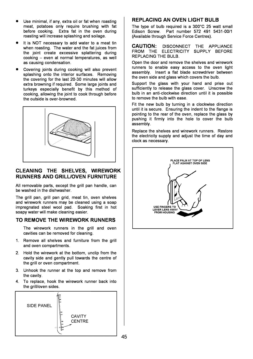 Electrolux EOD6390 manual To Remove The Wirework Runners, Replacing An Oven Light Bulb 