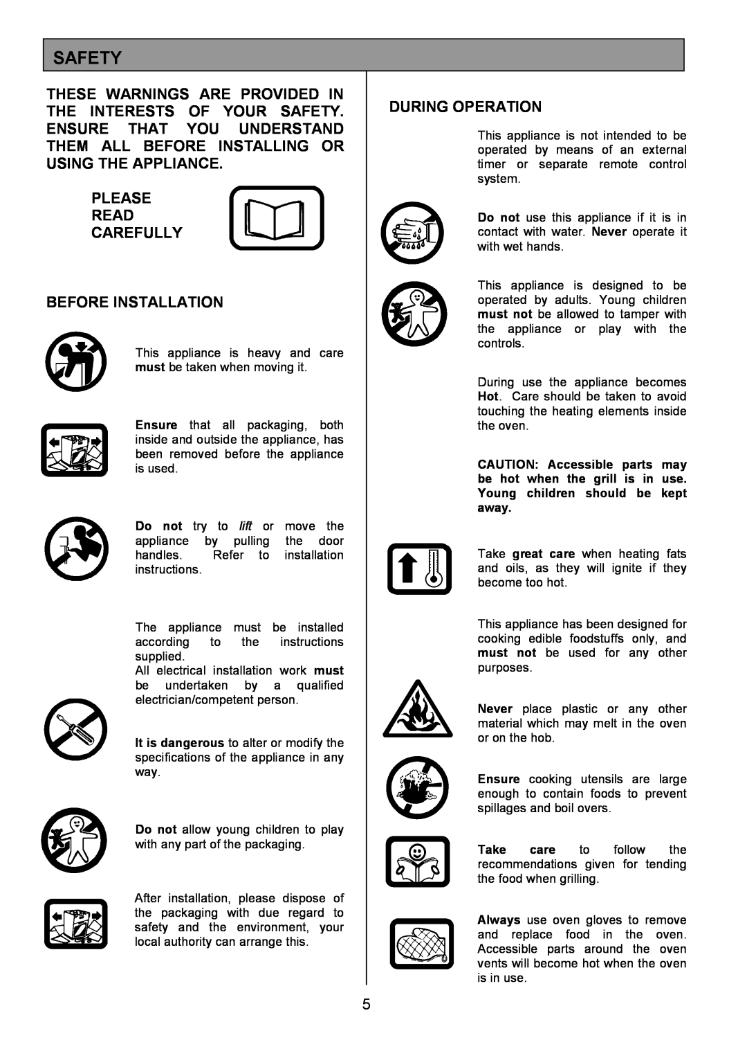 Electrolux EOD6390 manual Safety, Please Read Carefully Before Installation, During Operation 