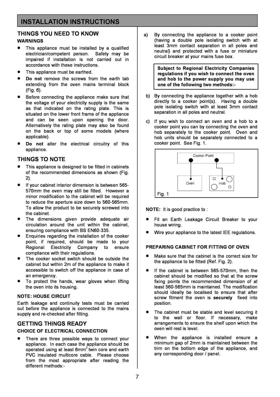 Electrolux EOD6390 Installation Instructions, Things You Need To Know, Things To Note, Getting Things Ready, Warnings 