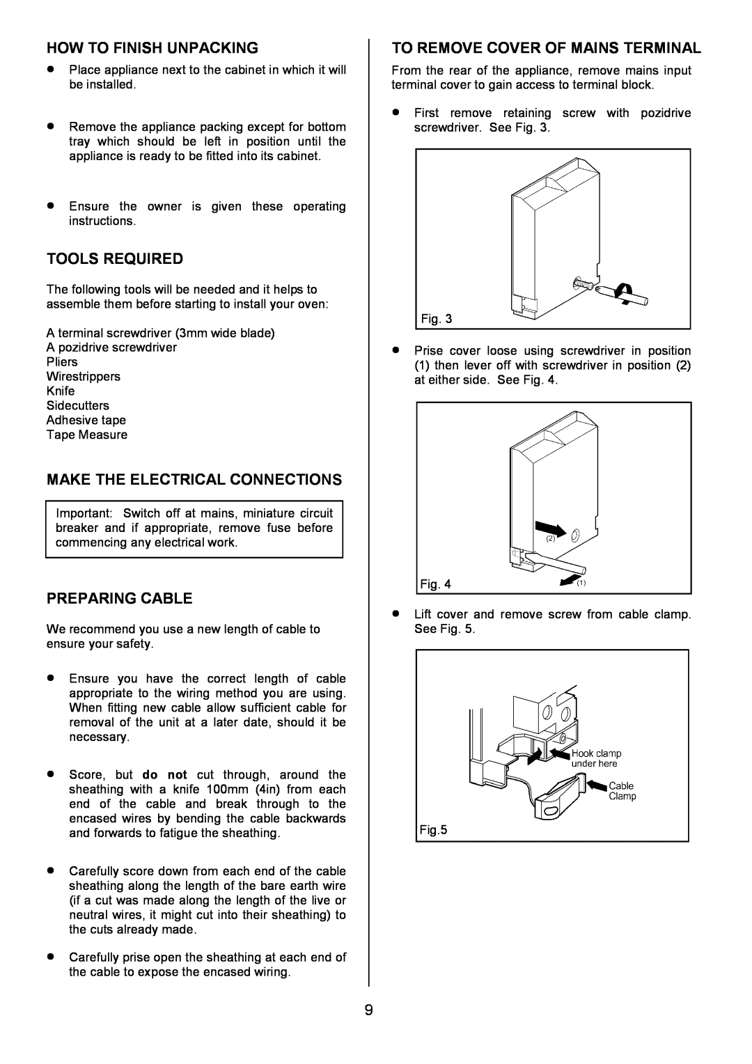 Electrolux EOD6390 manual How To Finish Unpacking, Tools Required, Make The Electrical Connections, Preparing Cable 