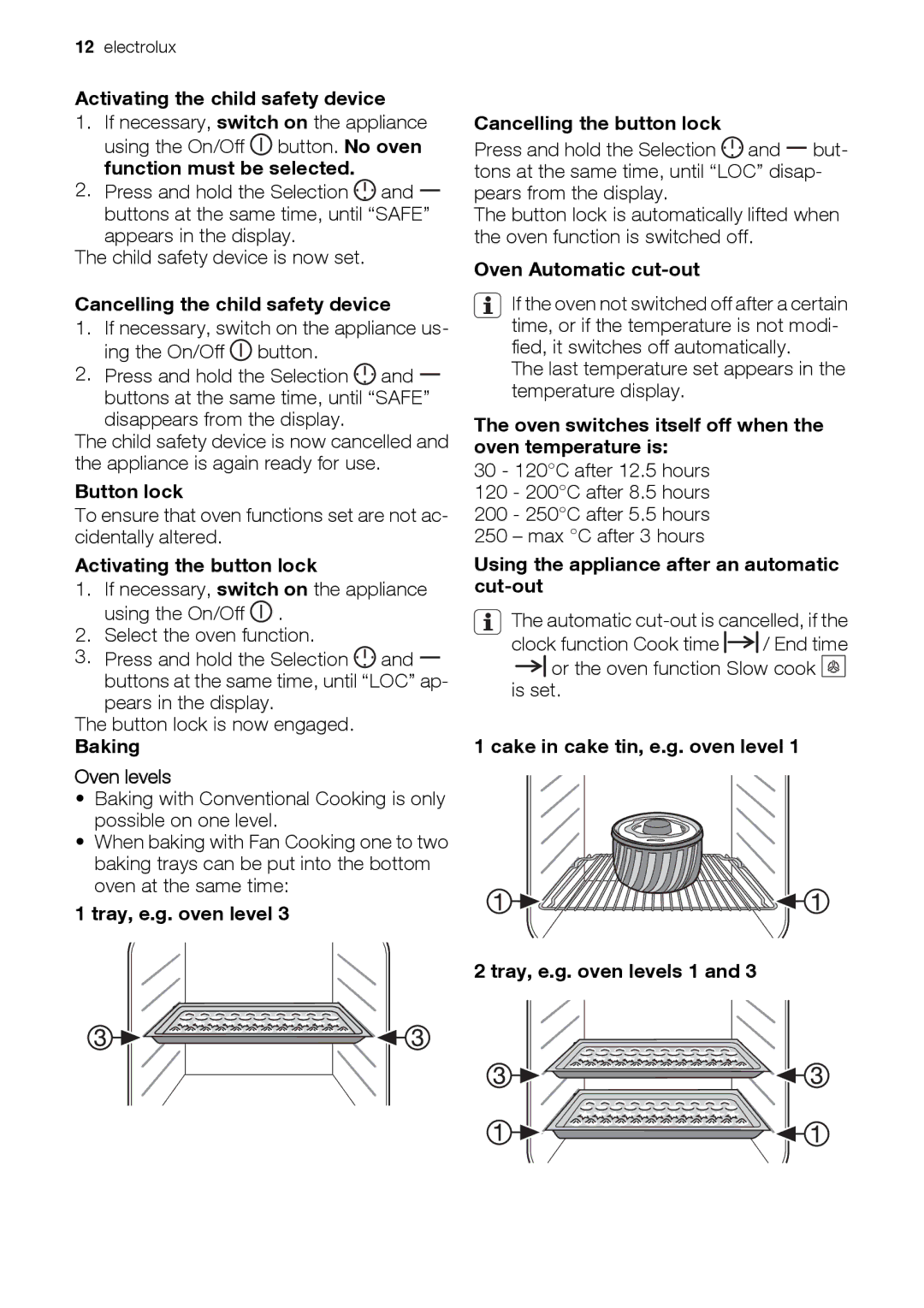 Electrolux EOD67043 user manual Activating the child safety device, Cancelling the child safety device, Button lock 