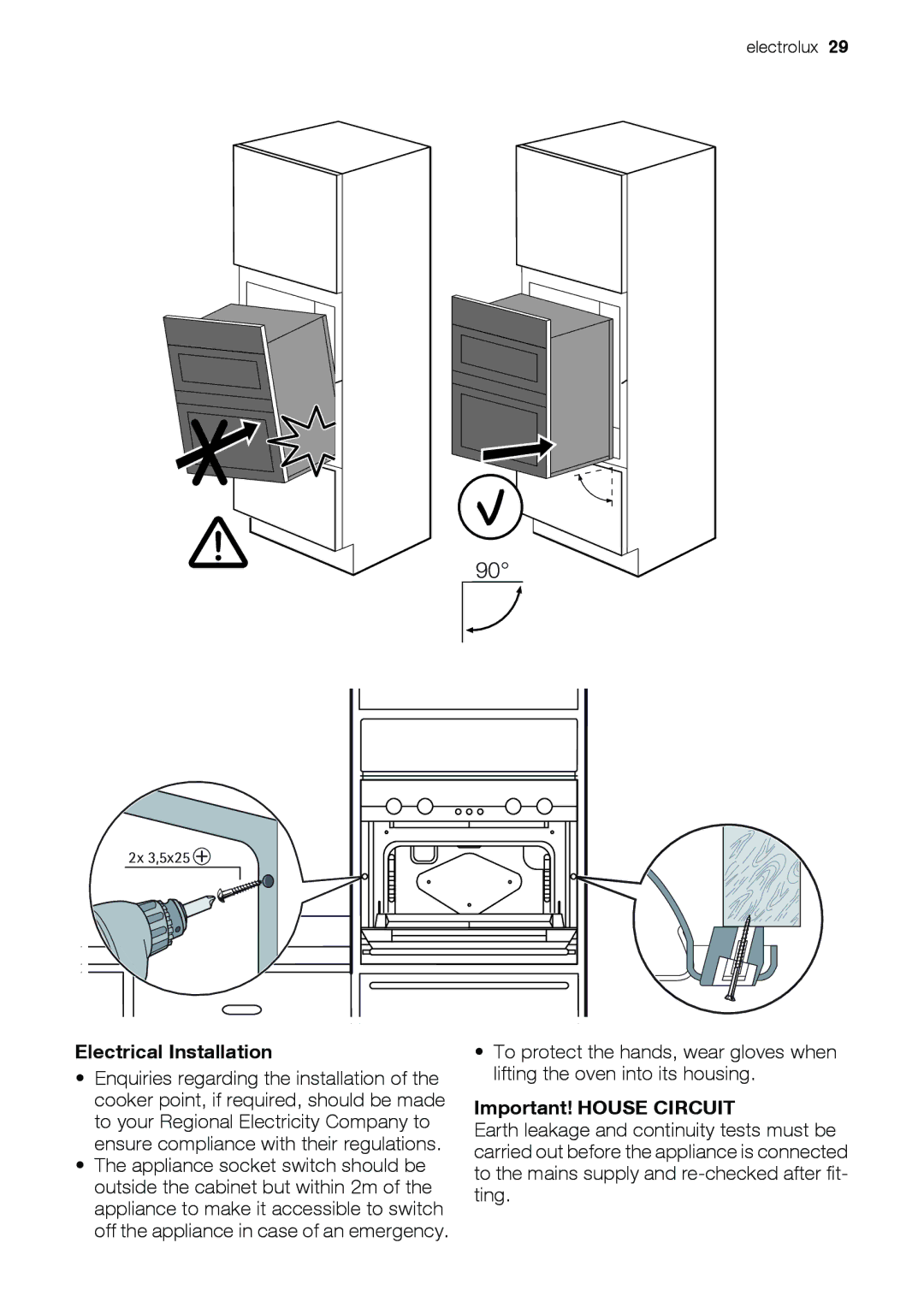 Electrolux EOD67043 user manual Electrical Installation, Important! House Circuit 