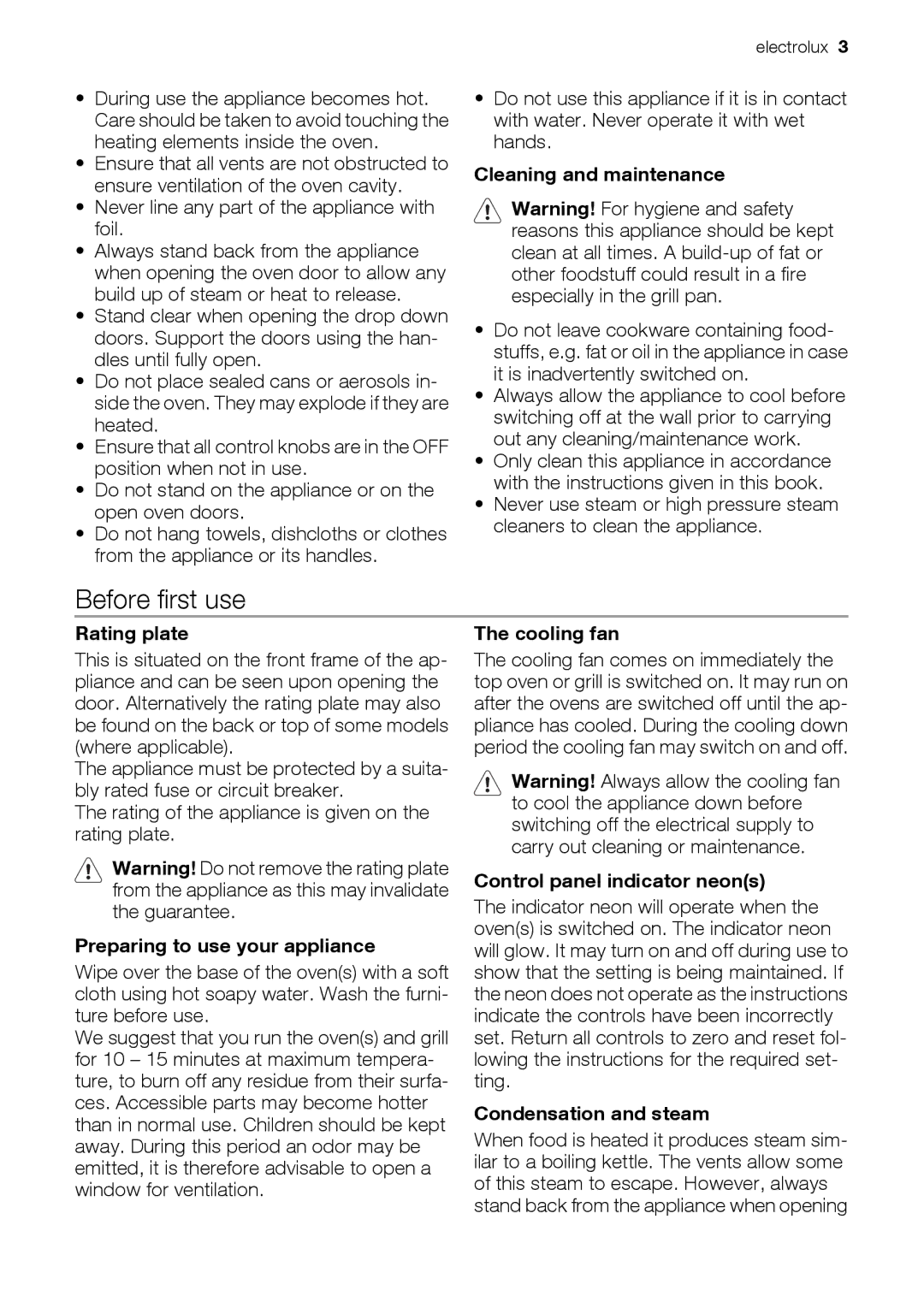 Electrolux EOD67043 user manual Before first use 