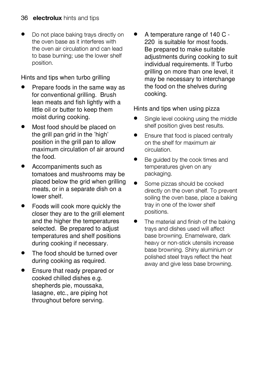 Electrolux EOD67642 user manual 36electroluxhintsandtips, PackagingtemperaturesgivenBeguided.bythecookonanytimesand 