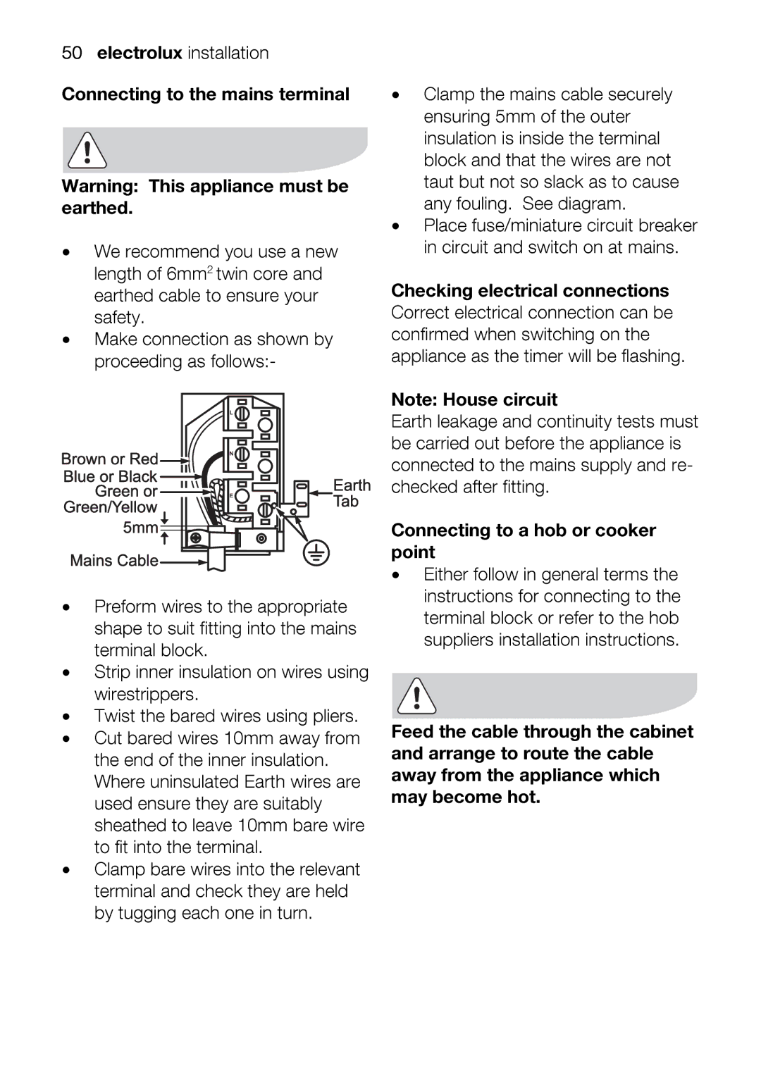 Electrolux EOD67642 Correctelectricalconnection, Terminalblockorrefertothehob, PointCnecting cbeEarNoeapplance heck 