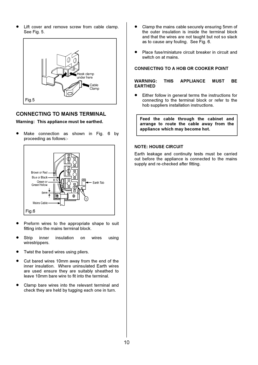 Electrolux EOD980 manual Connecting to Mains Terminal, Connecting to a HOB or Cooker Point 