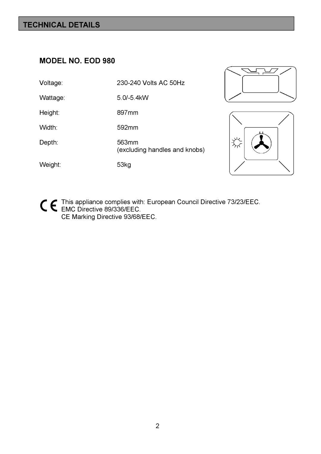 Electrolux EOD980 manual Technical Details Model NO. EOD 