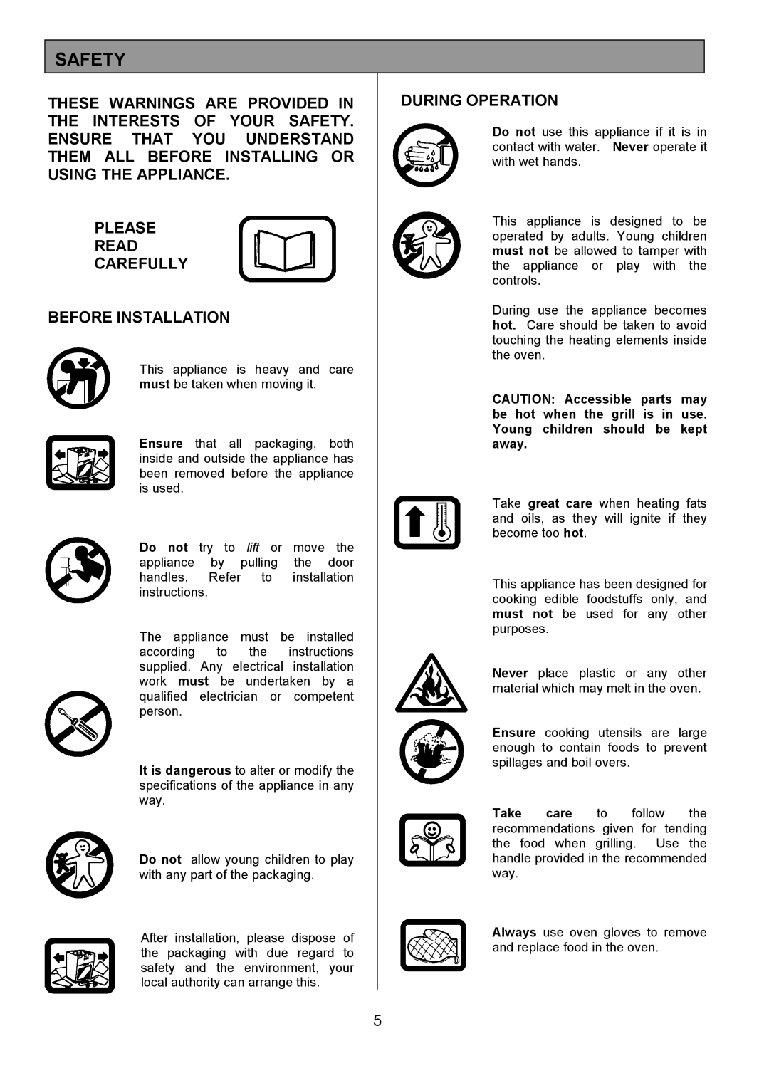 Electrolux EOD980 manual Safety, During Operation 