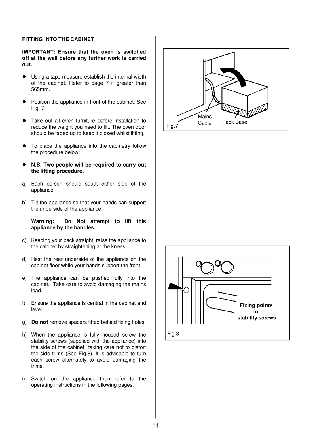 Electrolux EOD983X manual Fitting Into the Cabinet 