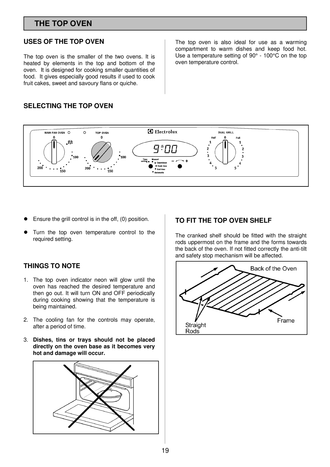 Electrolux EOD983X manual Uses of the TOP Oven, Selecting the TOP Oven, To FIT the TOP Oven Shelf 