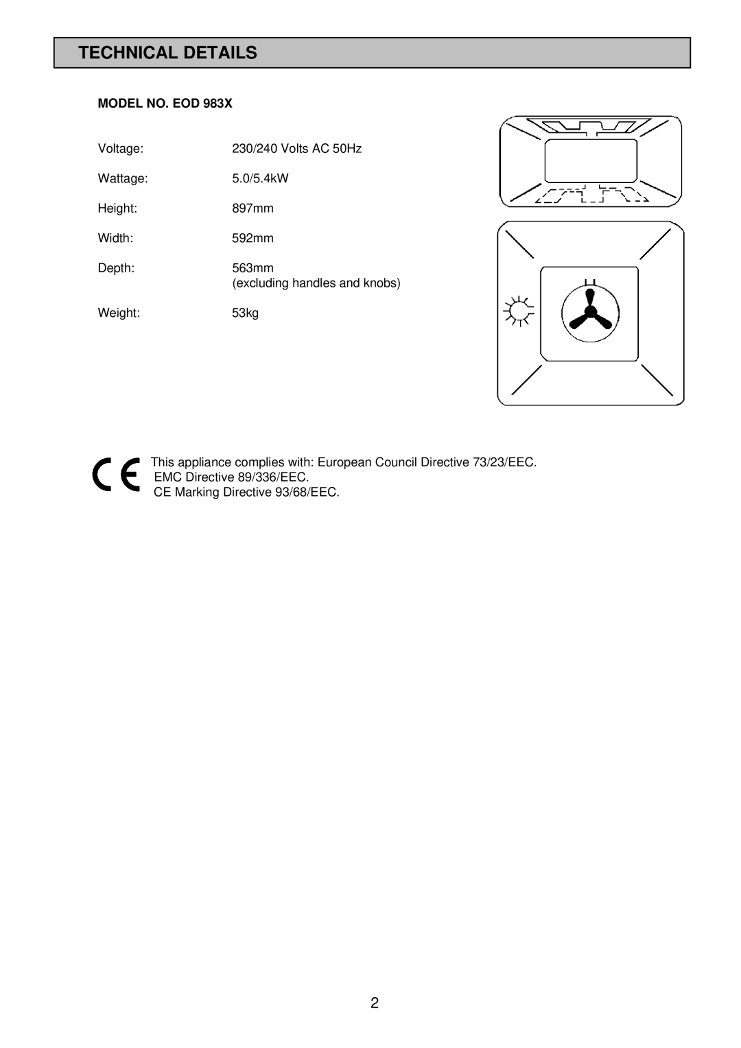 Electrolux EOD983X manual Technical Details, Model NO. EOD 