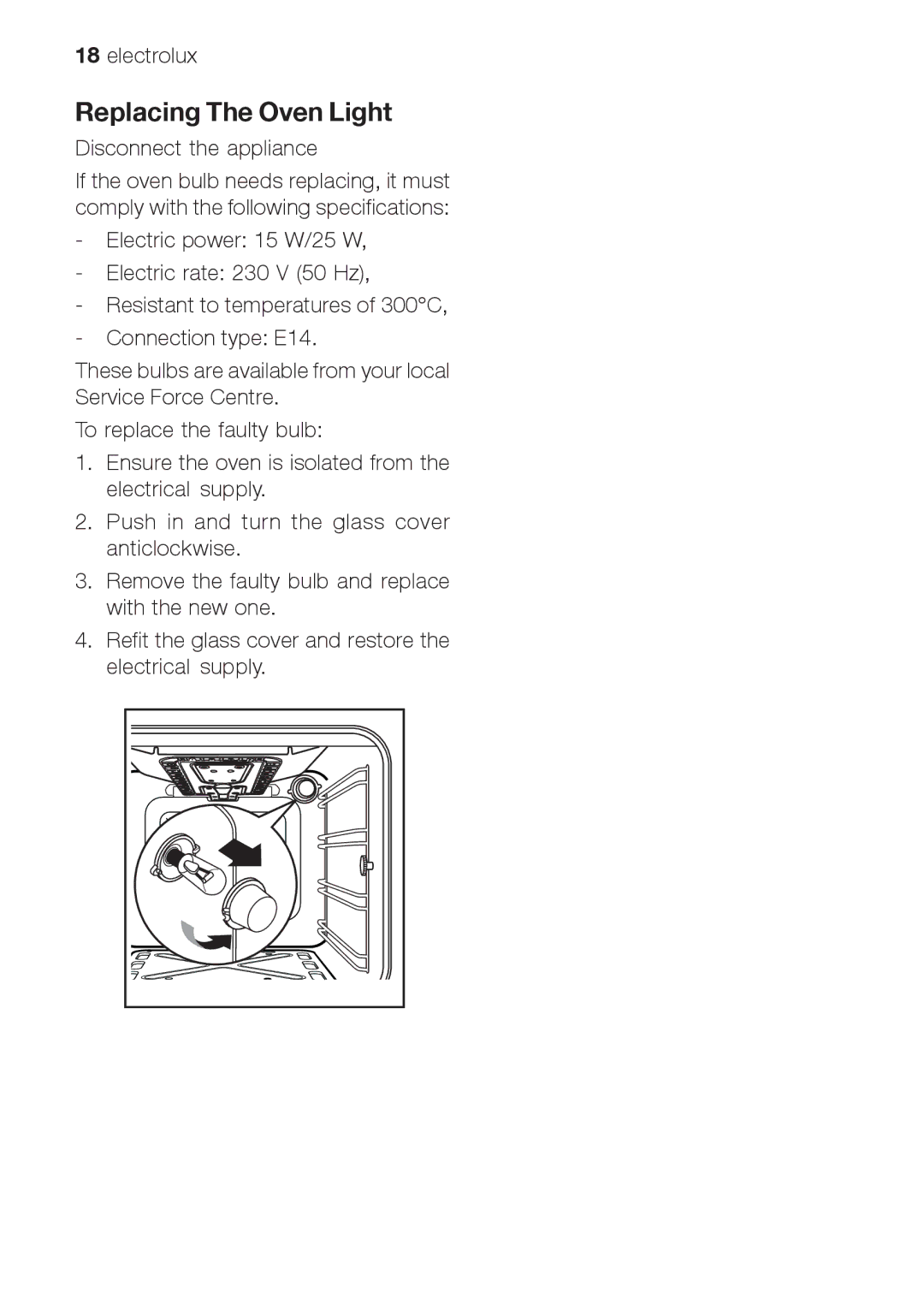 Electrolux EOG 10000 user manual Replacing The Oven Light 