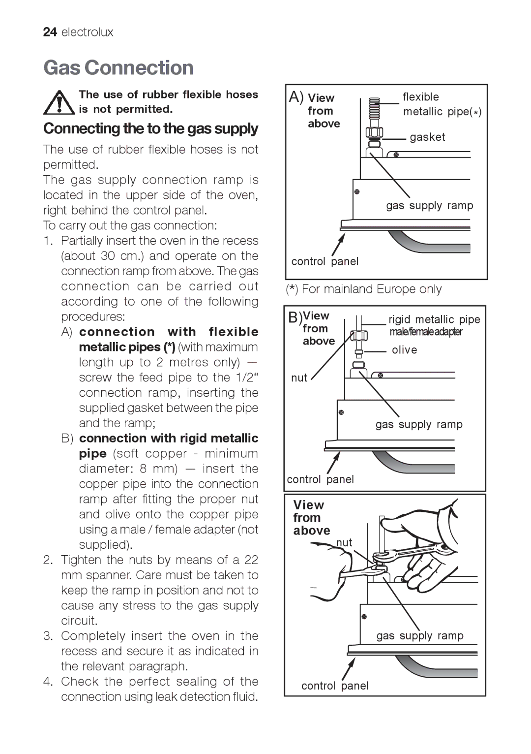 Electrolux EOG 10000 user manual Gas Connection, Connecting the to the gas supply 