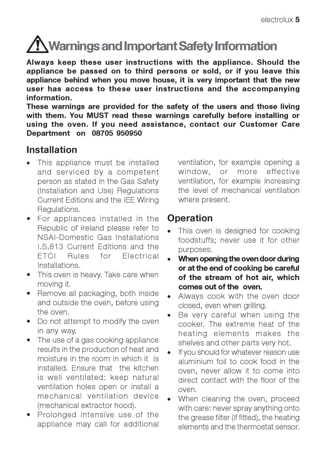 Electrolux EOG 10000 user manual Installation, Operation 