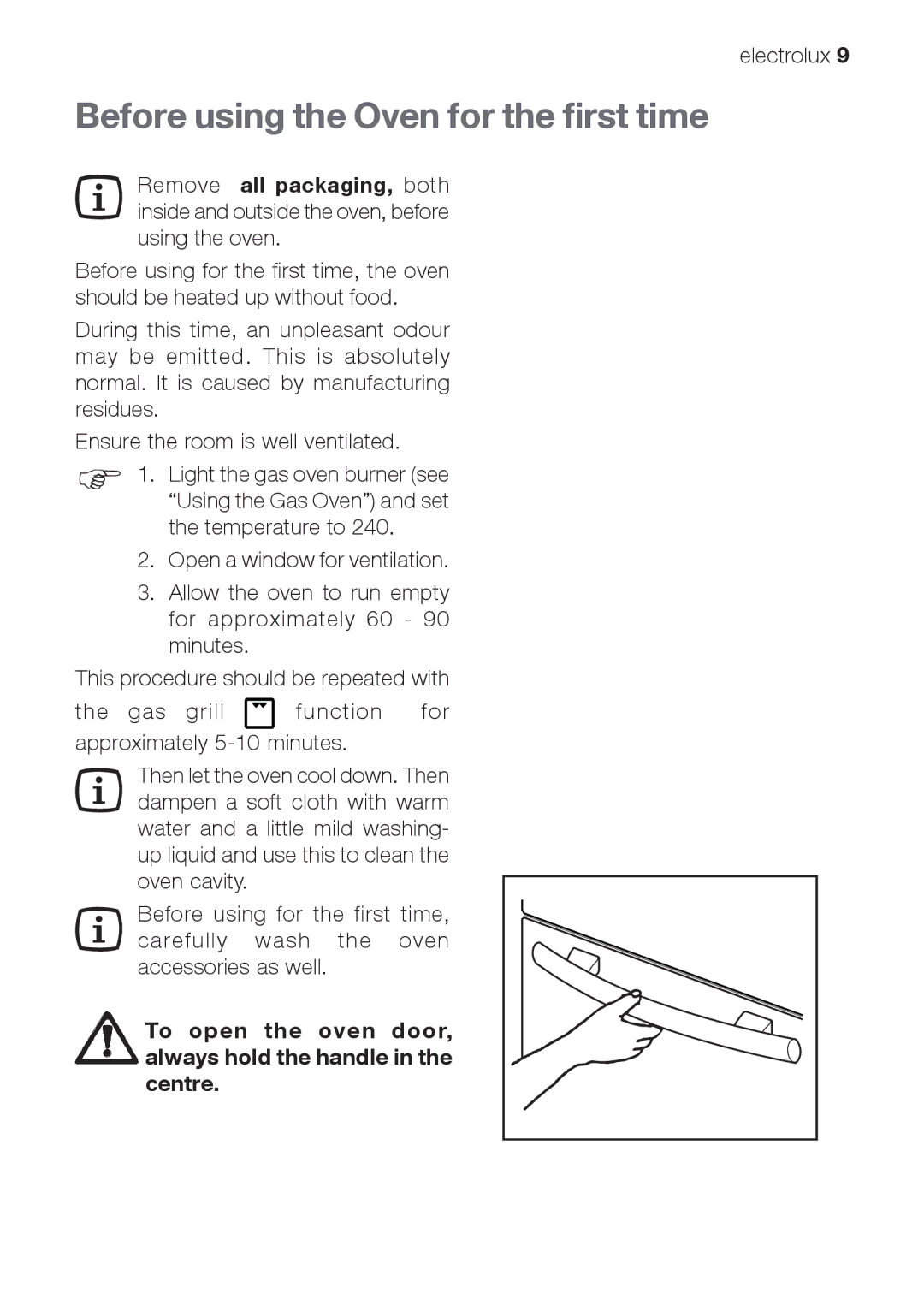 Electrolux EOG 10000 user manual Before using the Oven for the first time 