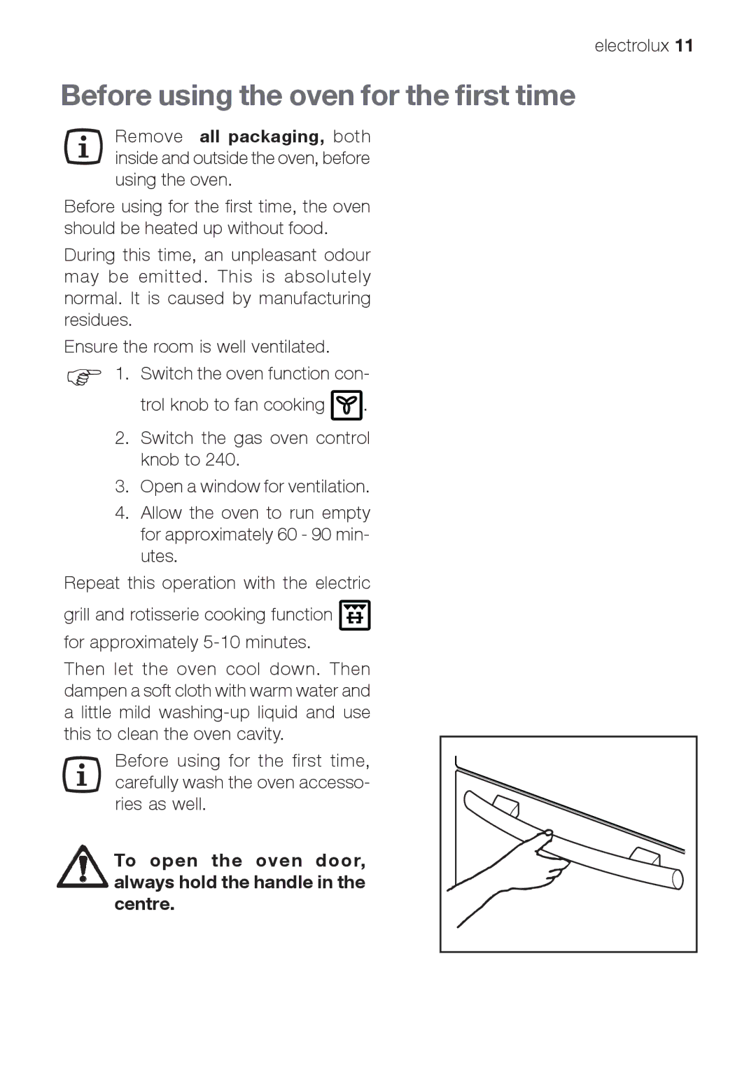 Electrolux EOG 21302 X user manual Before using the oven for the first time 