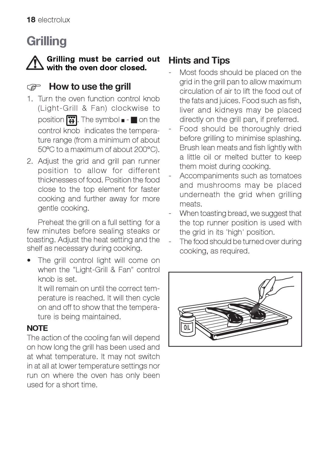 Electrolux EOG 21302 X user manual Grilling, How to use the grill, Hints and Tips 