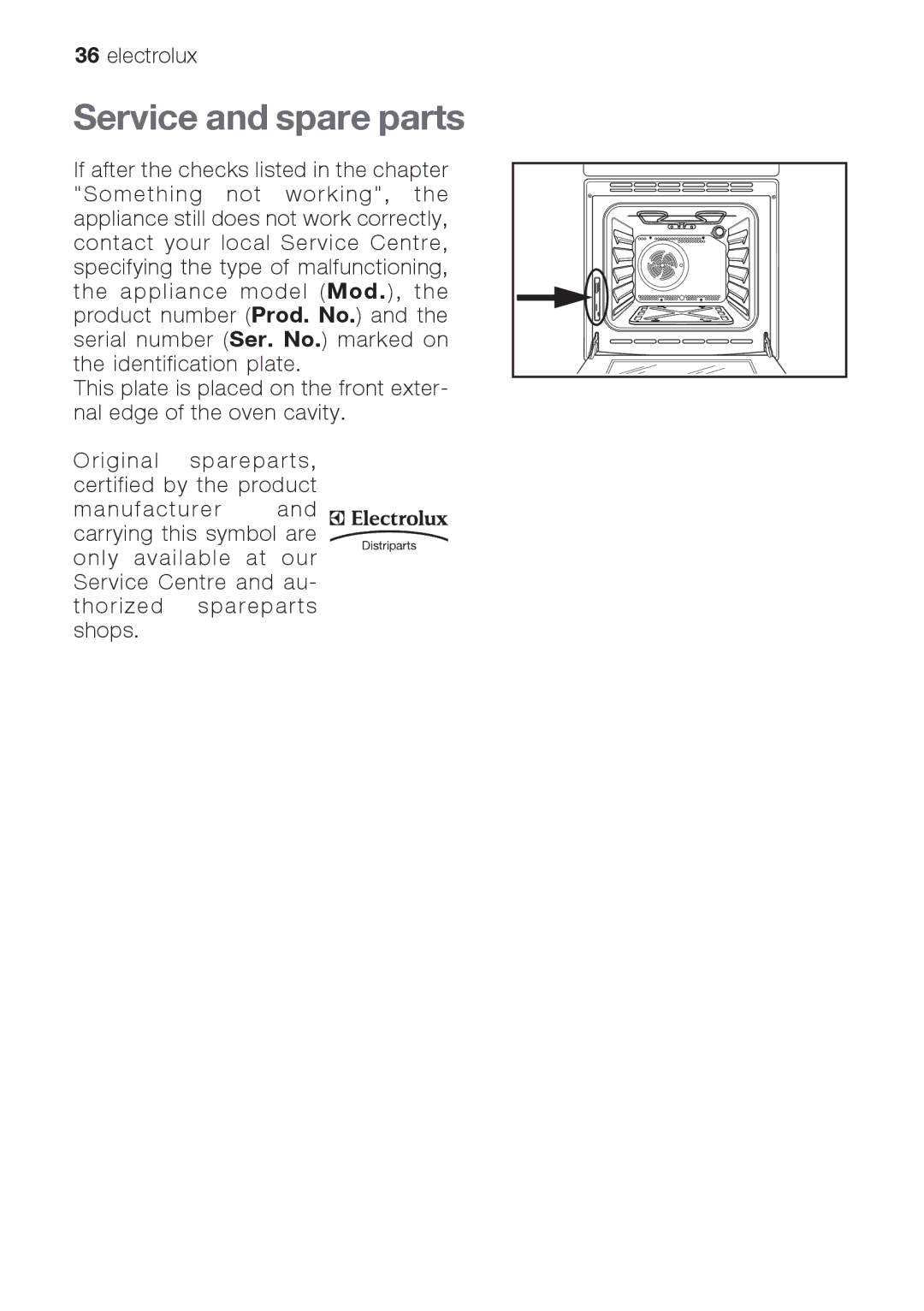 Electrolux EOG 21302 X user manual Service and spare parts 