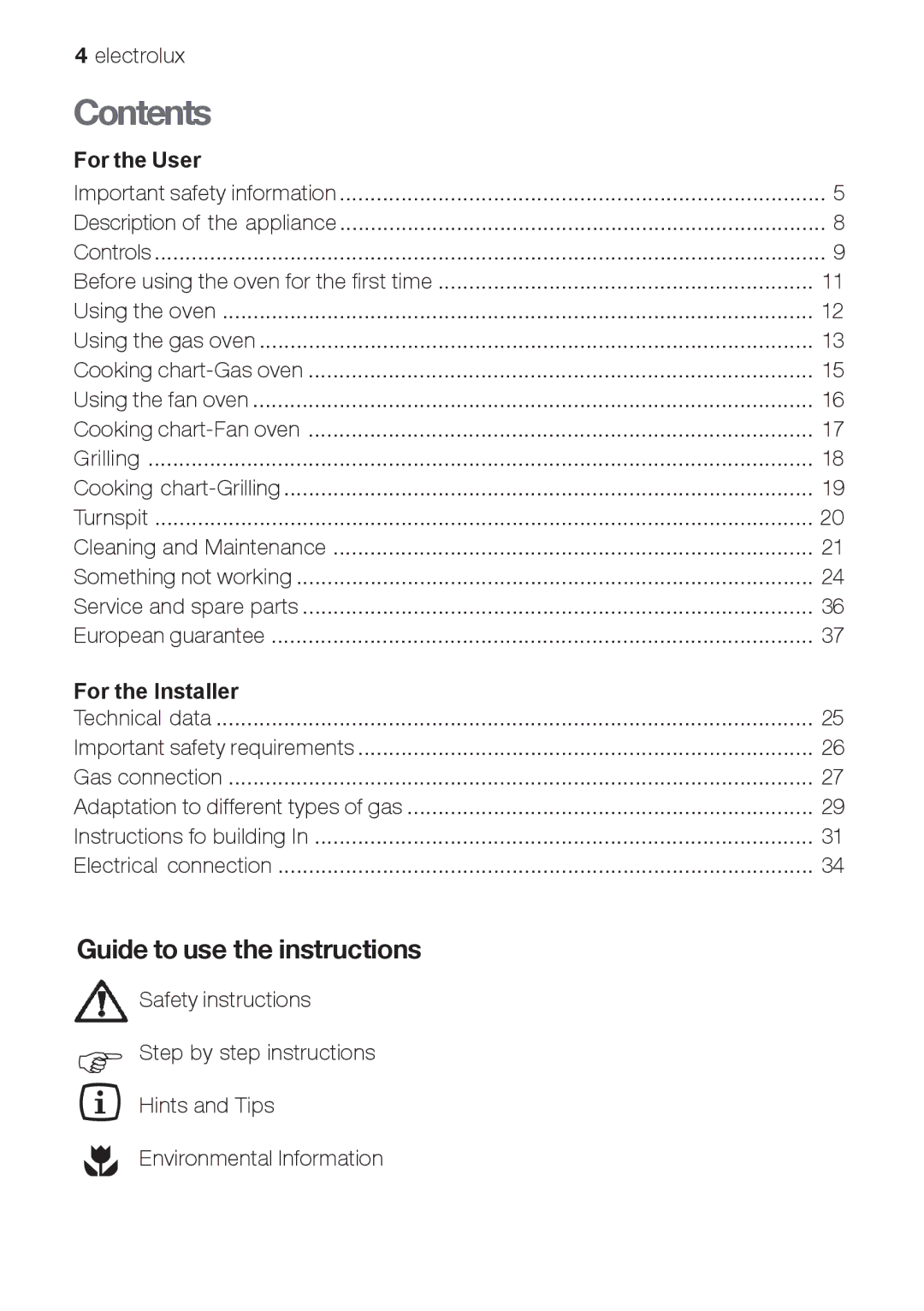 Electrolux EOG 21302 X user manual Contents 