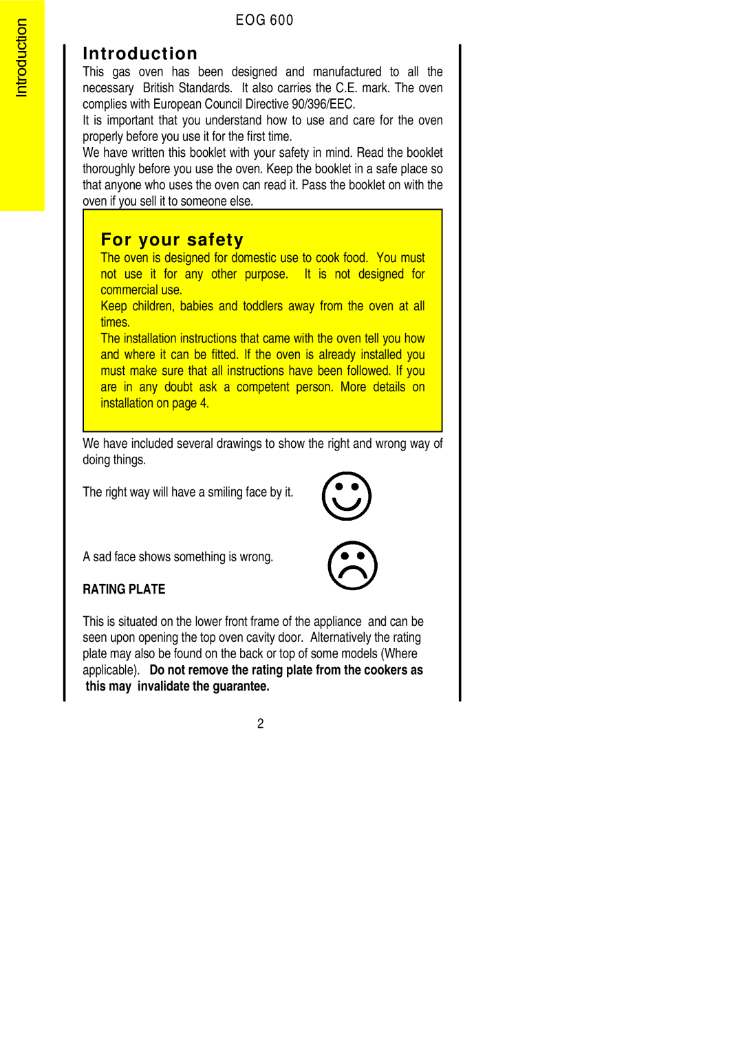 Electrolux EOG 600 manual Introduction, For your safety, Eog 