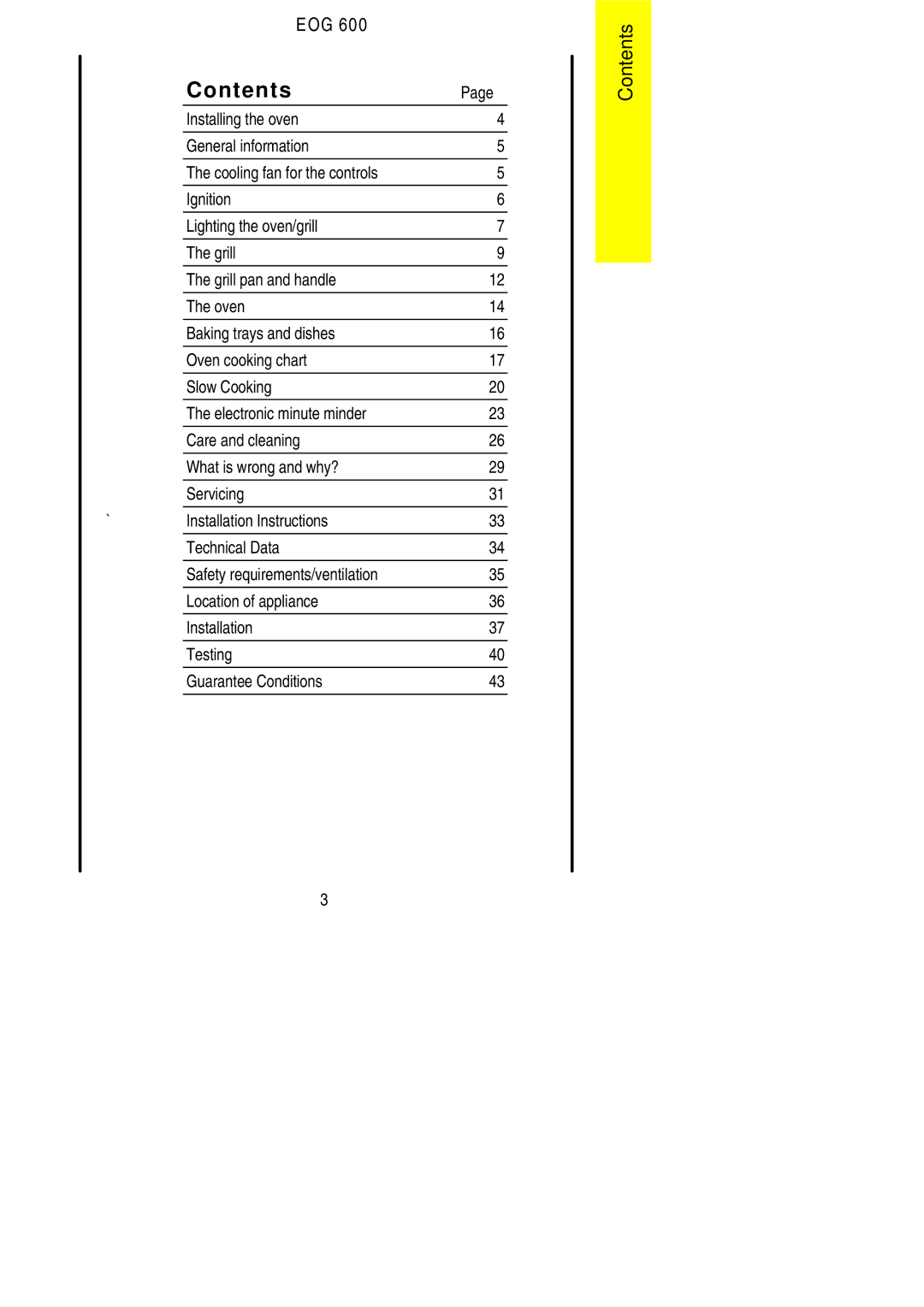 Electrolux EOG 600 manual Contents 