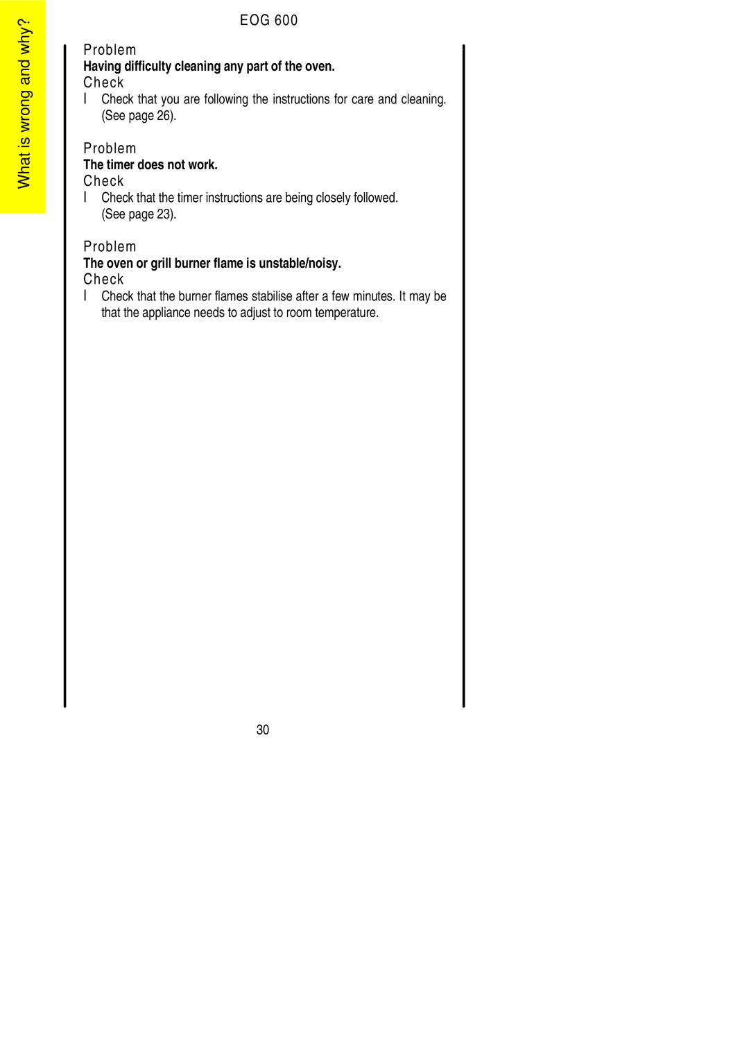 Electrolux EOG 600 manual EOG Problem, LCheck 