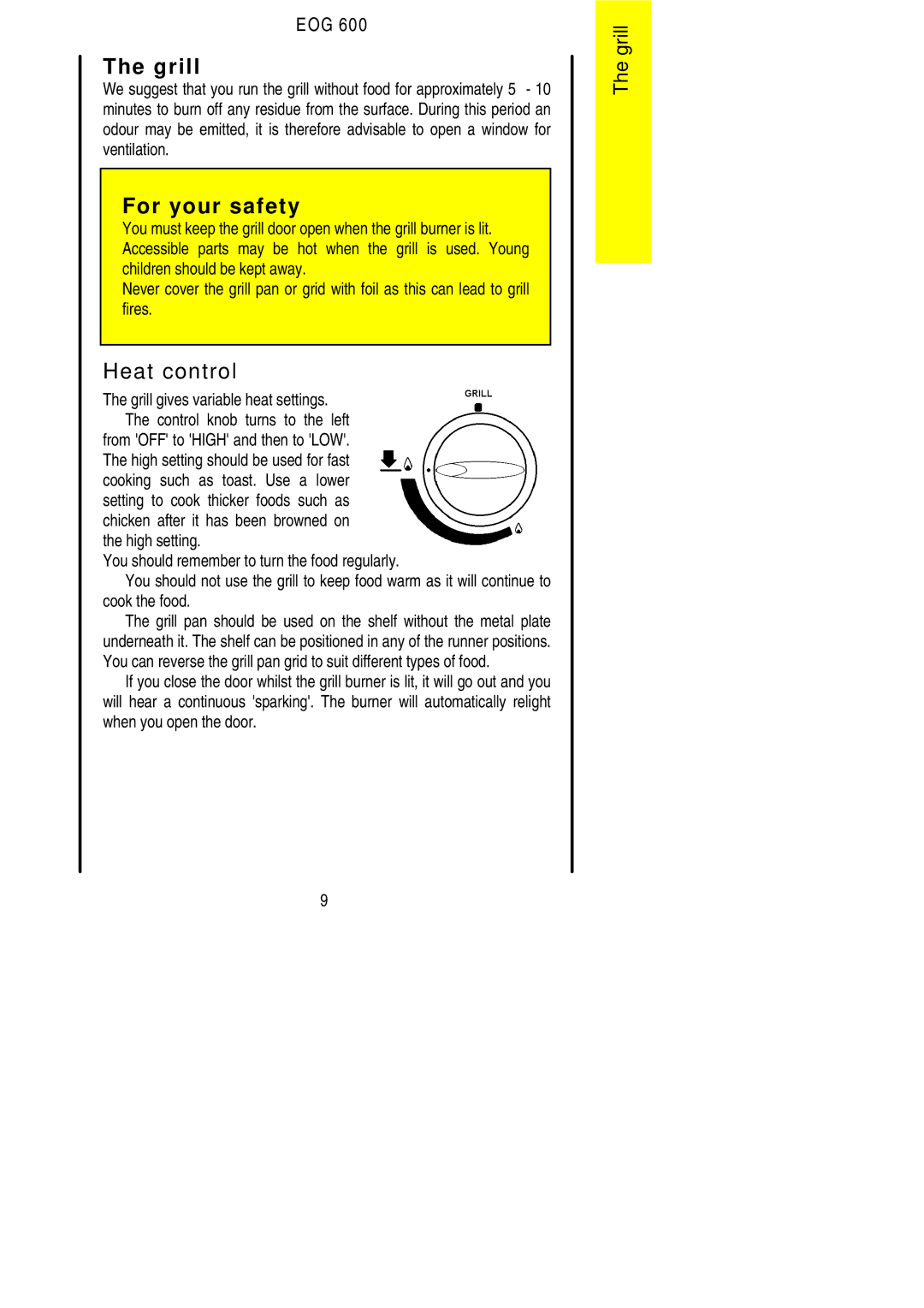 Electrolux EOG 600 manual Grill, Heat control 