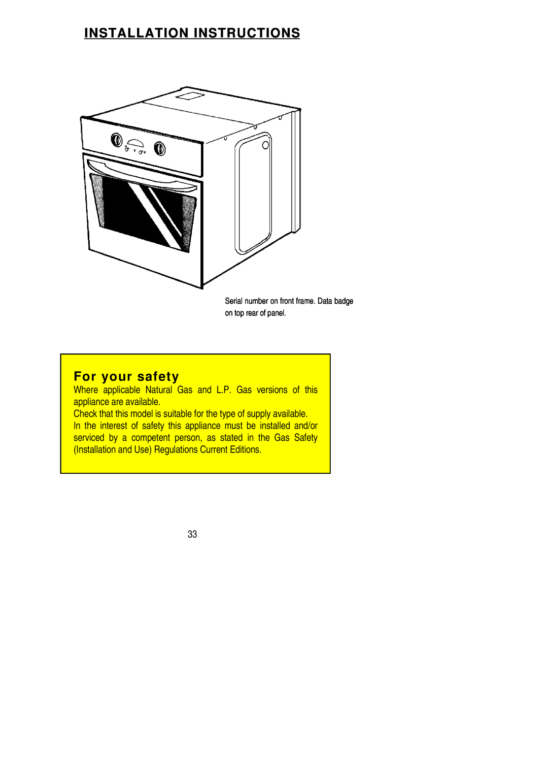 Electrolux EOG 600 manual Installation Instructions, For your safety 