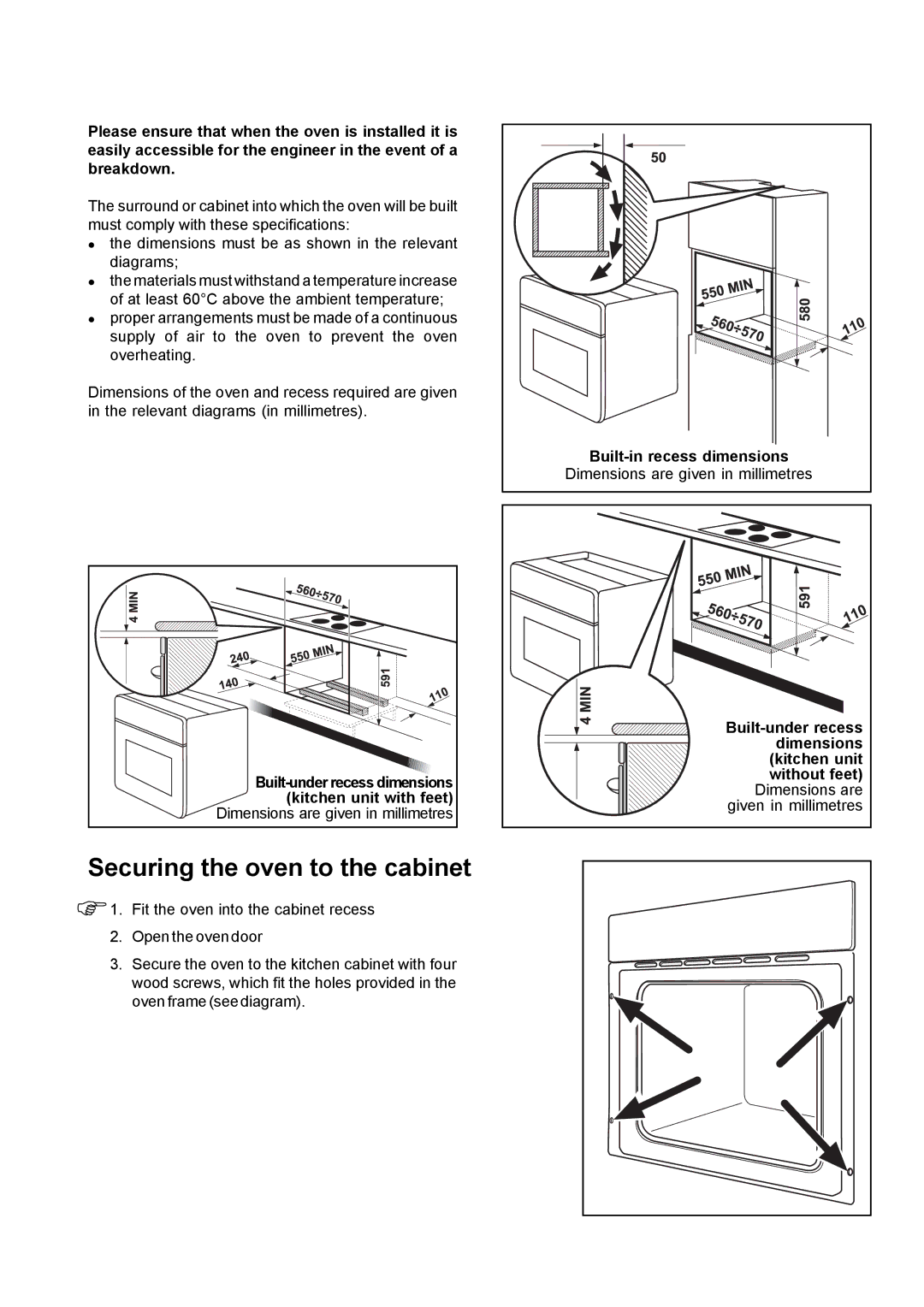 Electrolux EOG 6000 manual Securing the oven to the cabinet 