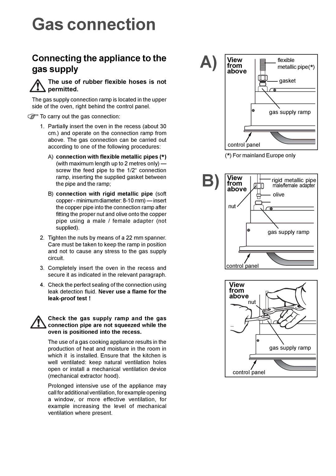 Electrolux EOG 6000 manual Gas connection, Connecting the appliance to the gas supply 