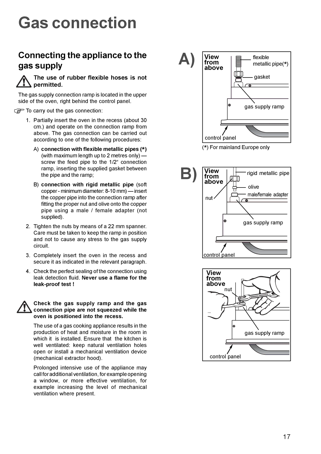 Electrolux EOG 601 manual Gas connection, Connecting the appliance to the gas supply 