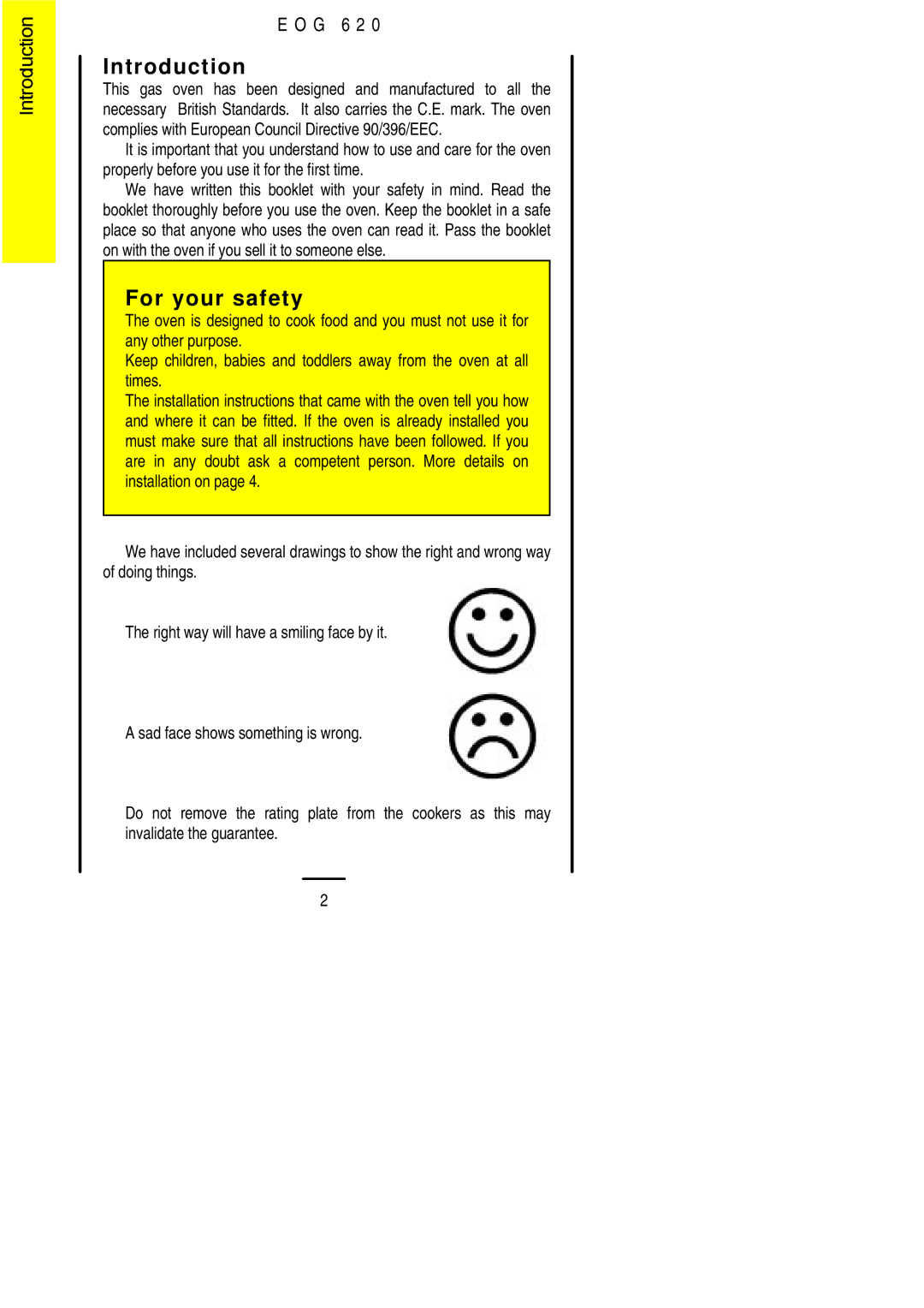 Electrolux EOG 620 manual Introduction, For your safety, G 6 2 