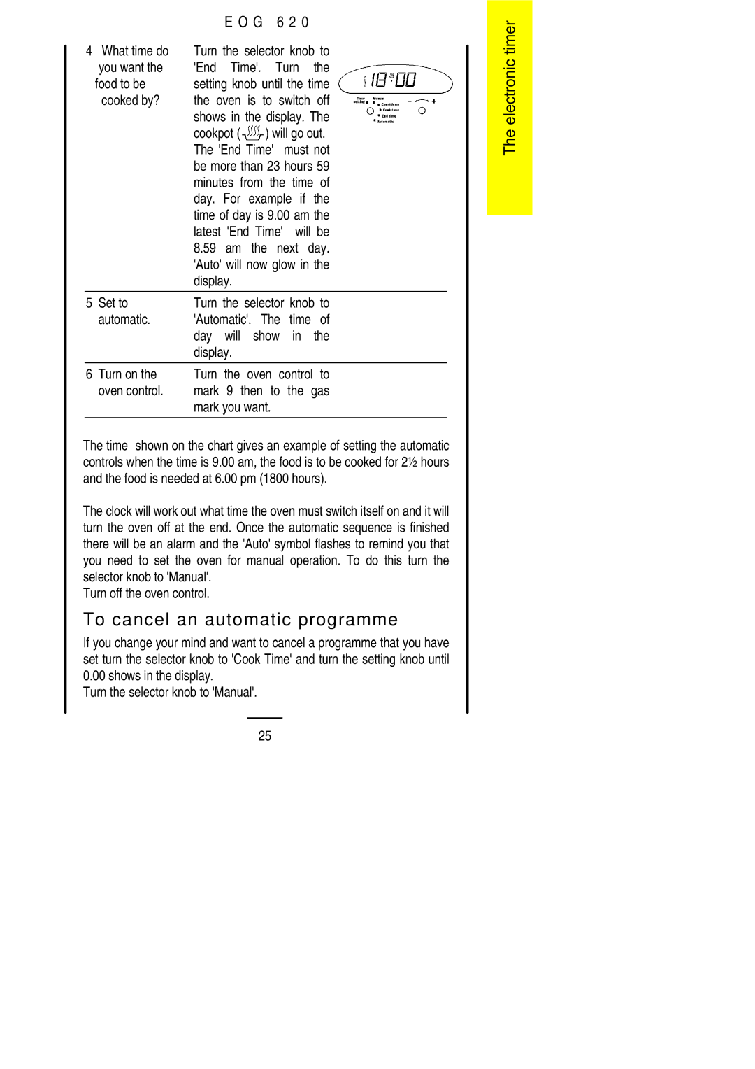 Electrolux EOG 620 manual To cancel an automatic programme 
