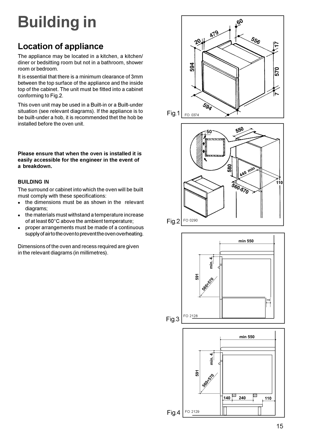 Electrolux EOG 621 manual Building, Location of appliance 