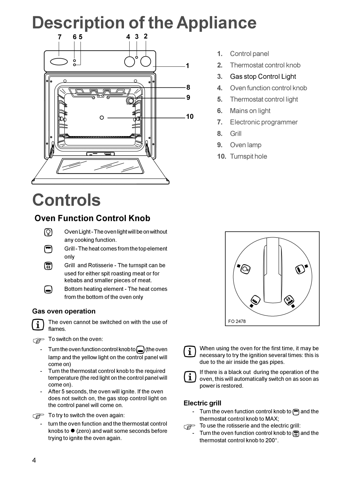 Electrolux EOG 621 manual Description of the Appliance, Controls 