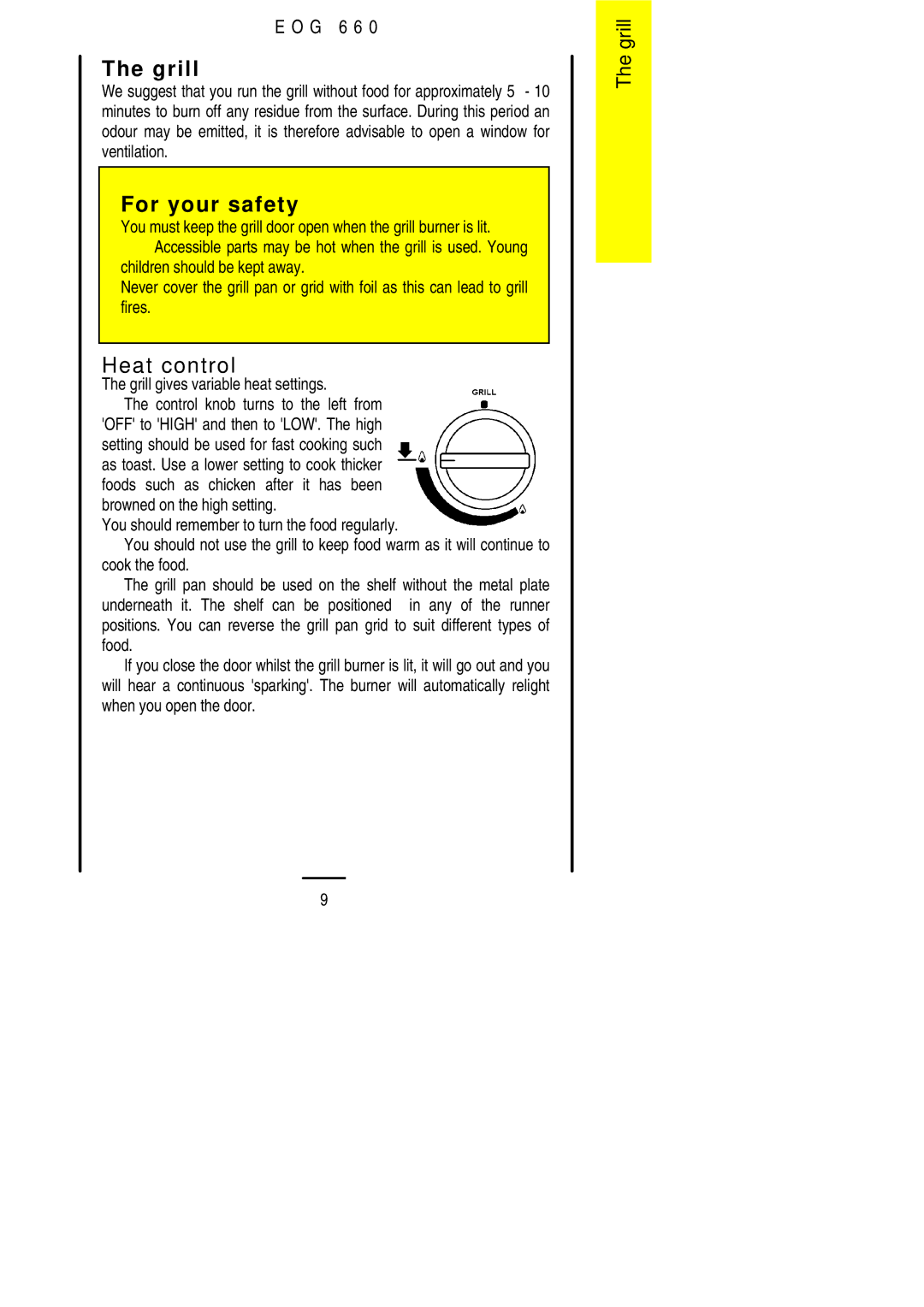 Electrolux EOG 660 manual Heat control, Grill gives variable heat settings 