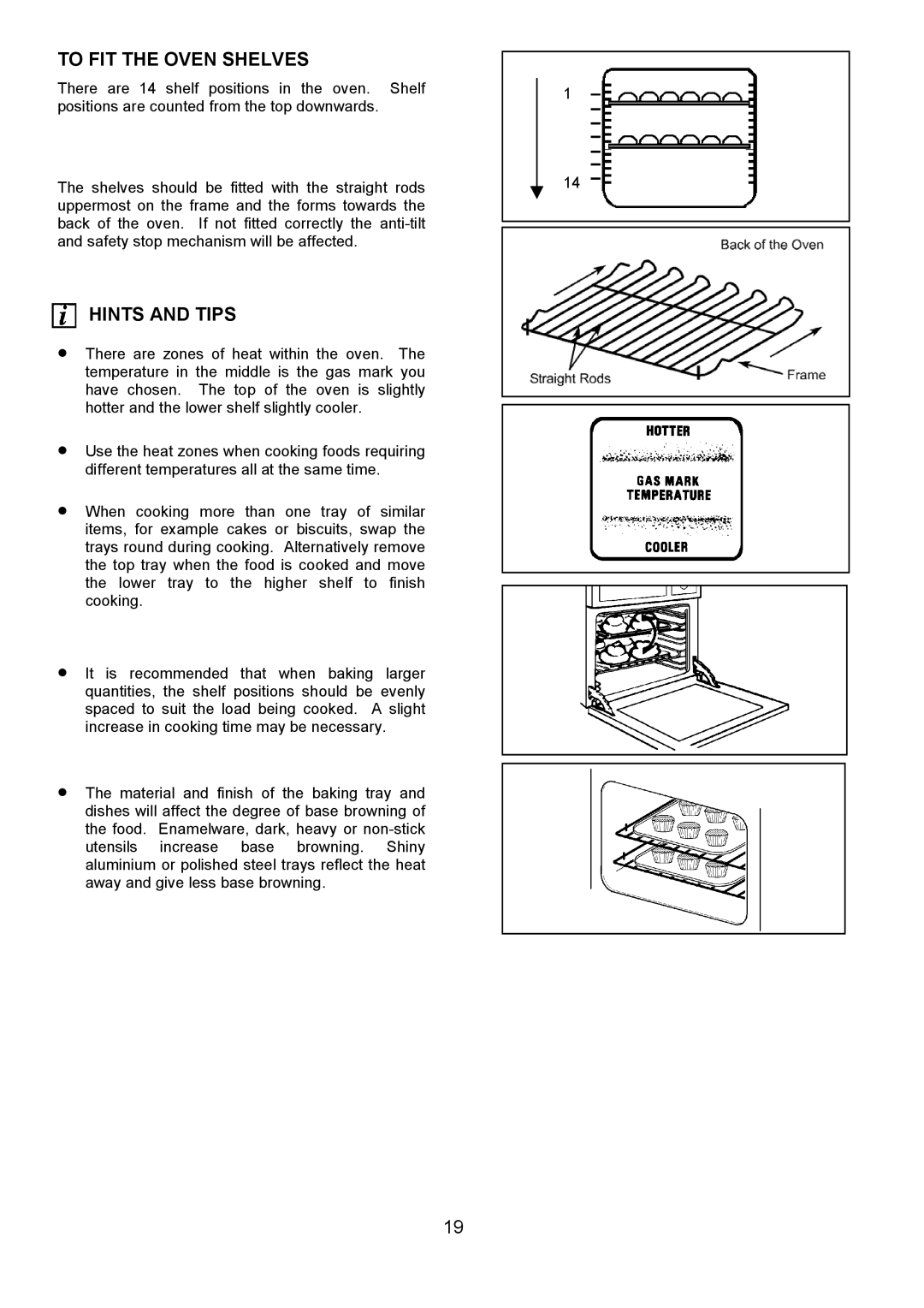 Electrolux EOG 7330 manual To FIT the Oven Shelves, Hints and Tips 