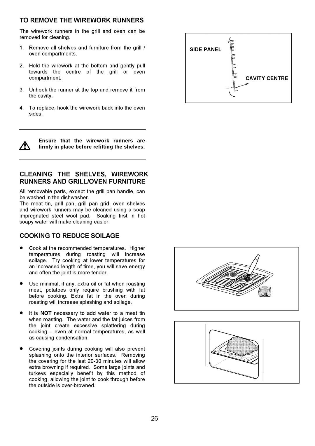 Electrolux EOG 7330 manual To Remove the Wirework Runners, Cooking to Reduce Soilage 