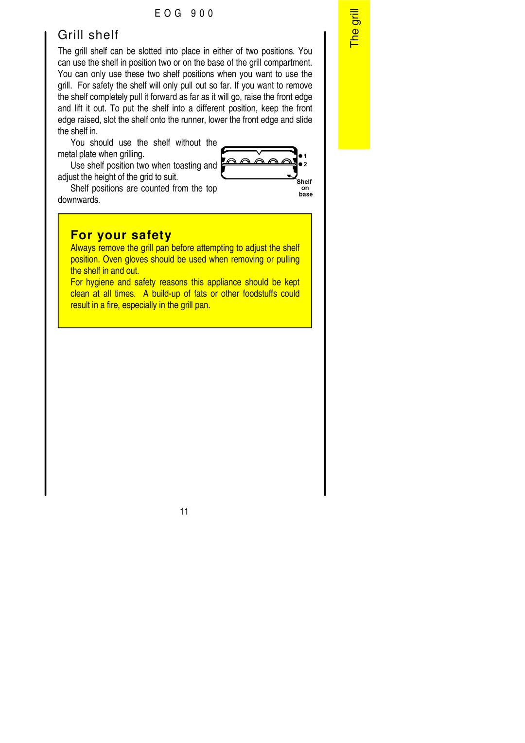 Electrolux EOG 900 manual Grill shelf, Shelf positions are counted from the top downwards 