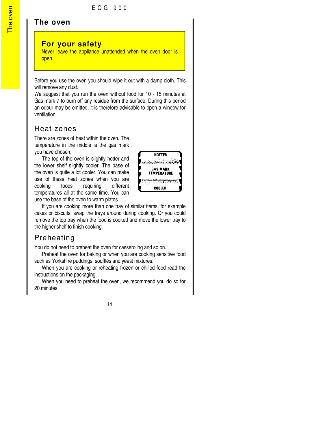 Electrolux EOG 900 manual Oven For your safety, Heat zones 